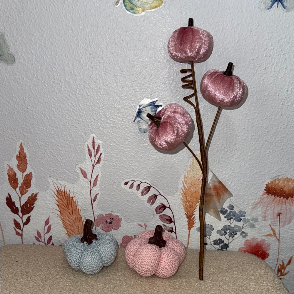 Pink and Blue Knitted Pumpkin Decor